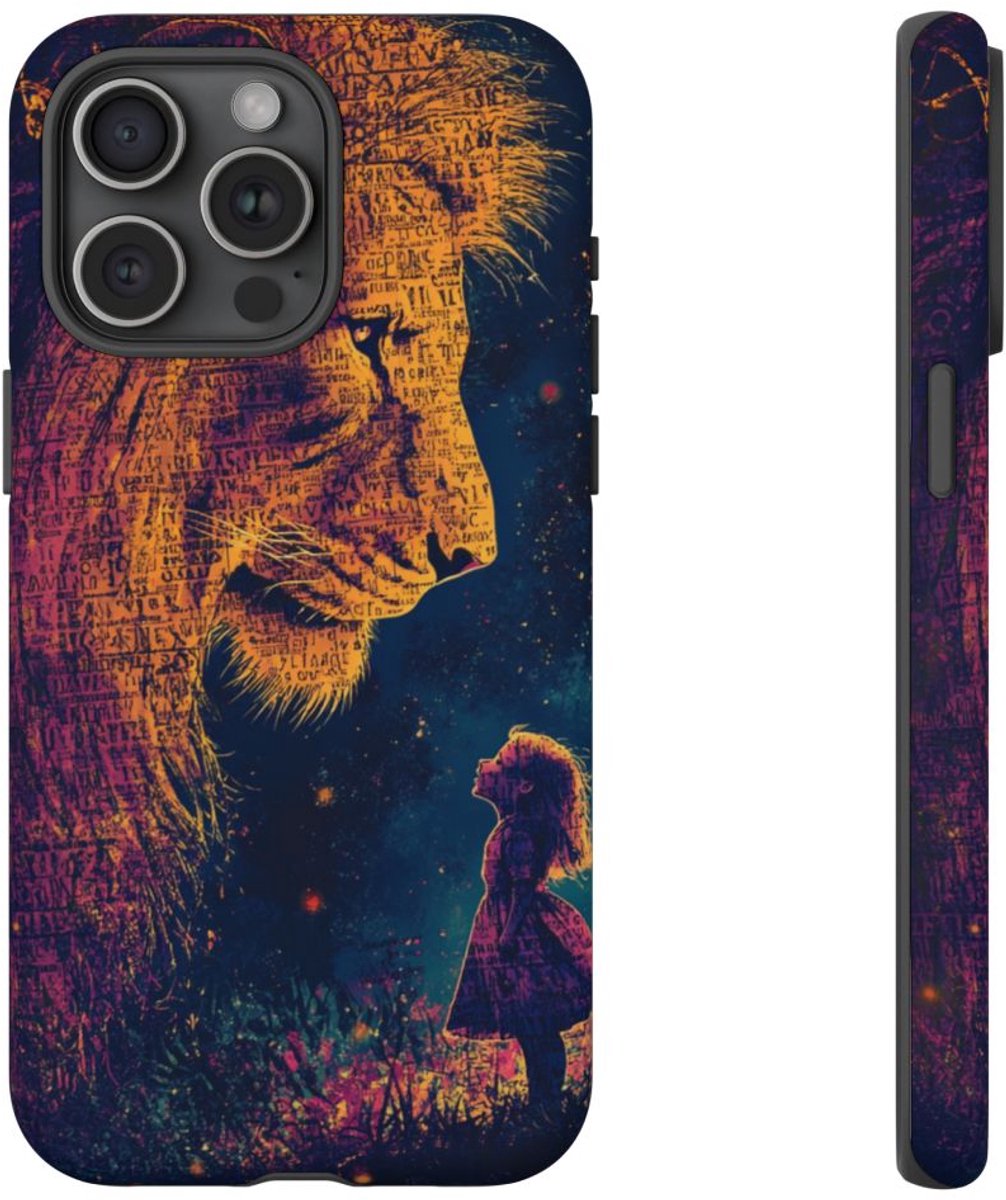 Leeuw en Meisje Illustratie – Telefoonhoesje Geschikt voor iPhone 15 Pro Max
