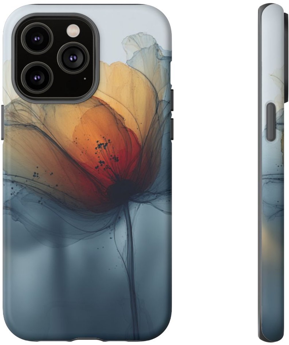 Transparante Oranje en Blauwe Bloem – Telefoonhoesje Geschikt voor iPhone 14 Pro Max