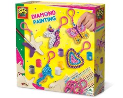 foto van SES Creative - Hobby Pink - Diamond Painting - Houten Sleutelhangers - Knutselen Meisjes - 560 Diamant Stickers en 6 Kleuren Verf - Vanaf 5 jaar - Kerst cadeautjes