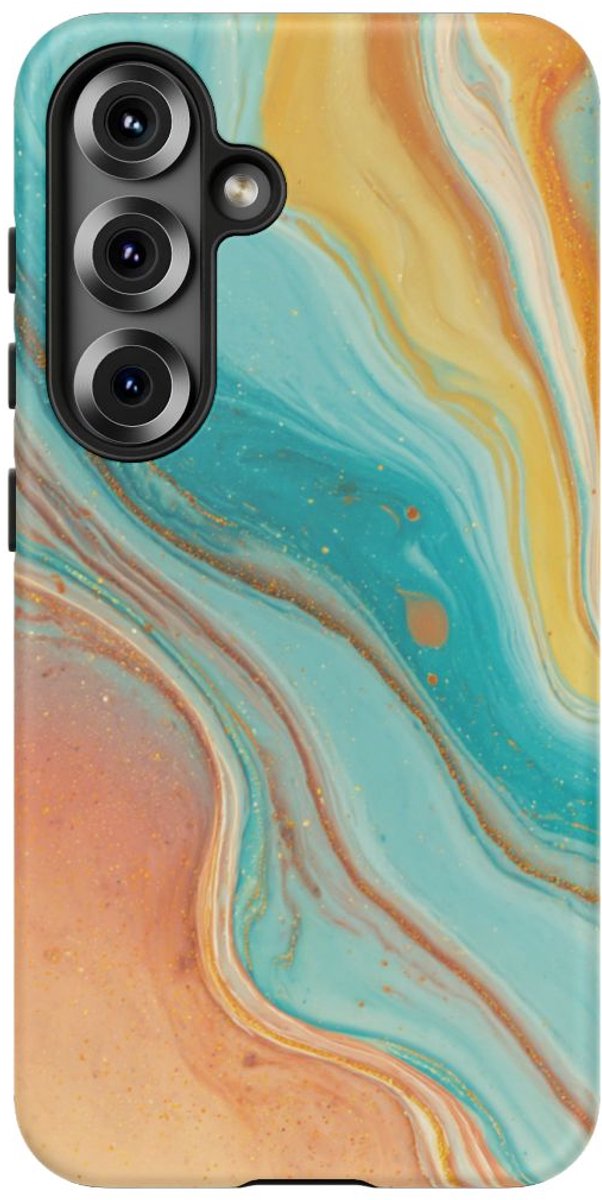 Oranje en Teal Marmer Abstract – Telefoonhoesje Geschikt voor Galaxy S25