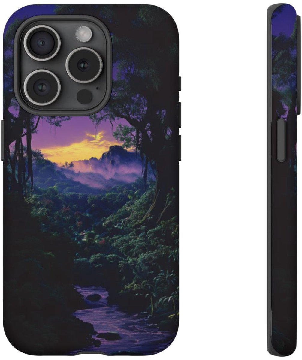 Zonsondergang in de Jungle – Telefoonhoesje Geschikt voor iPhone 15 Pro
