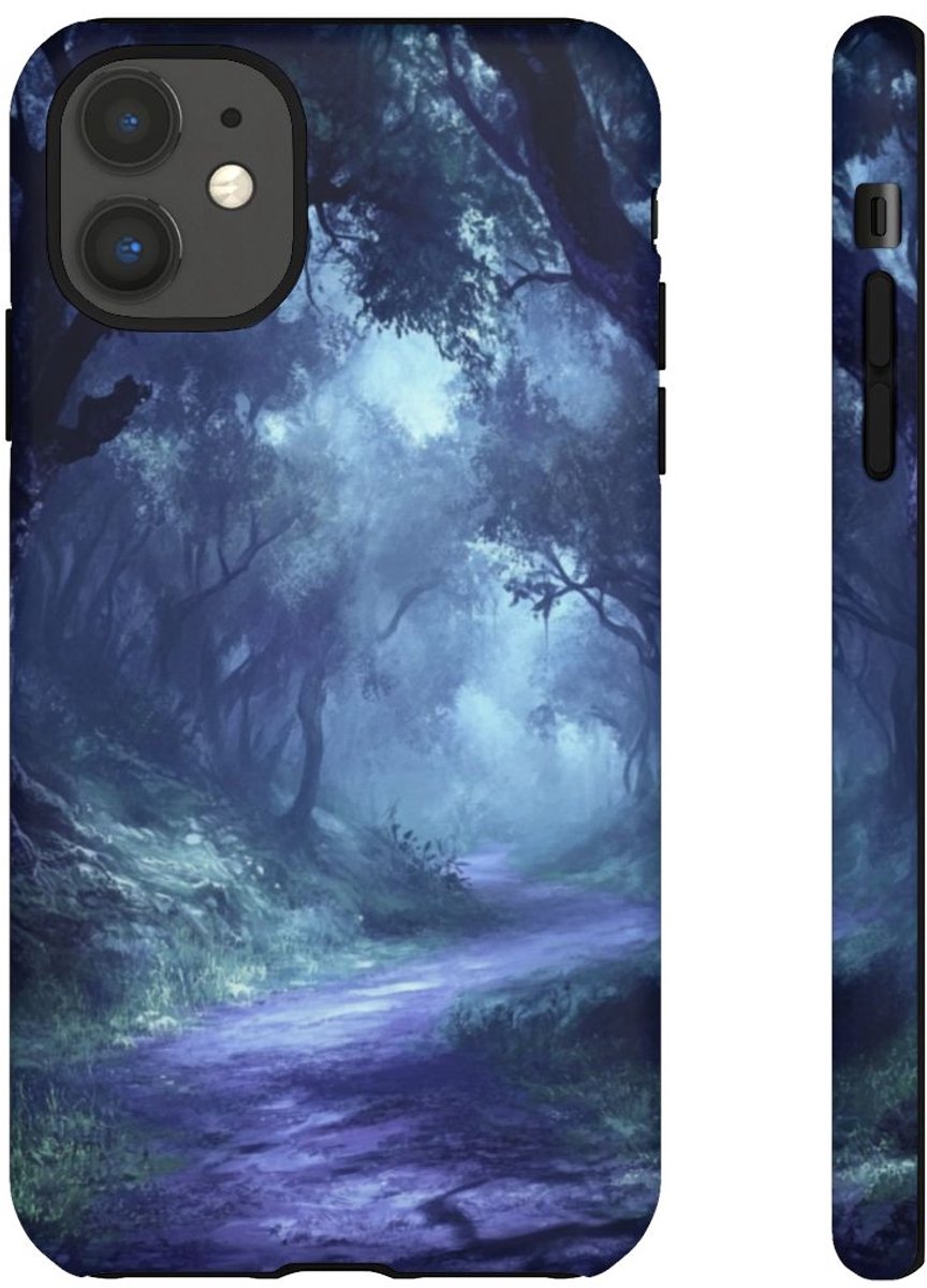 Mistig Bospad bij Schemering – Telefoonhoesje Geschikt voor iPhone 11