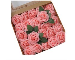 Kunstrozen - 25 decoratieve bloemen - neprozen met stelen - voor Valentijnsdag, Moederdag, bruiloften, babyshowers, woondecoratie - ongeveer 20 cm lang, 8 cm in diameter