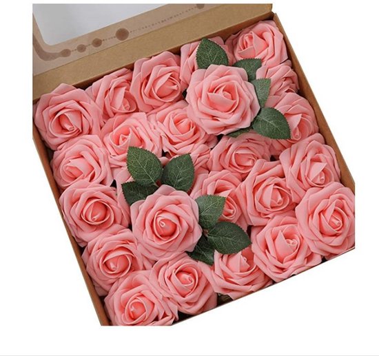 Kunstrozen - 25 decoratieve bloemen - neprozen met stelen - voor Valentijnsdag, Moederdag, bruiloften, babyshowers, woondecoratie - ongeveer 20 cm lang, 8 cm in diameter