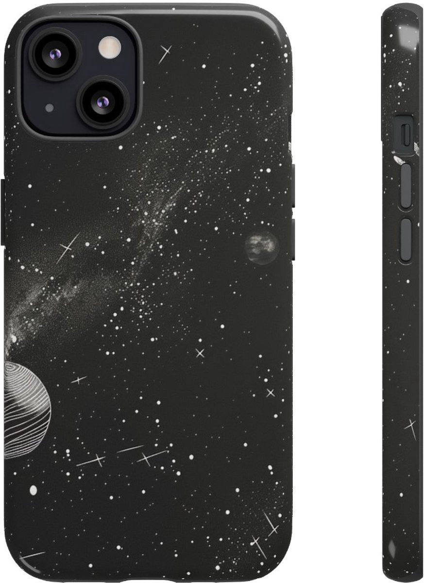 Monochrome Illustratie van het Zonnestelsel – Telefoonhoesje Geschikt voor iPhone 13