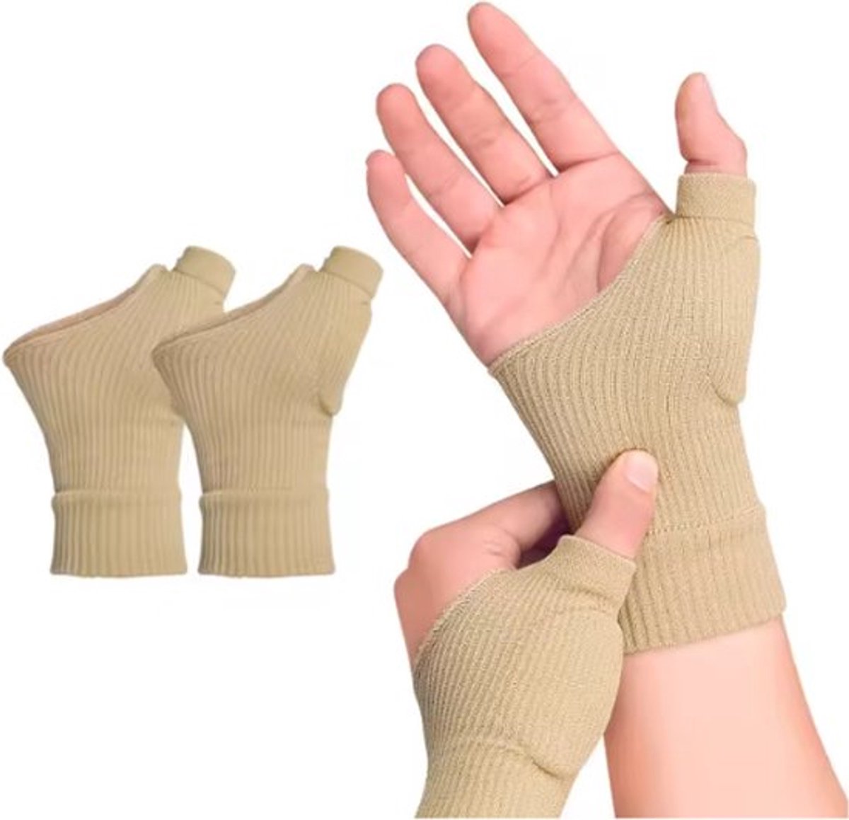 Duim Compressiehandschoenen - Brace - Ondersteuning bij Artritis, RSI, Pijnverlichting en Herstel - Comfortabel en Ademend - Ideaal voor Dagelijks Gebruik - One Size - Beige - S