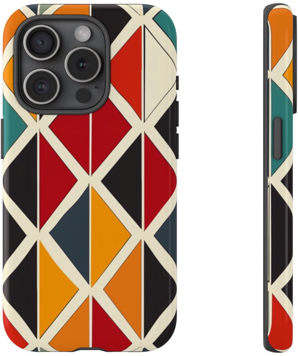 Kleurrijk Geometrisch Diamantpatroon – Telefoonhoesje Geschikt voor iPhone 15 Pro