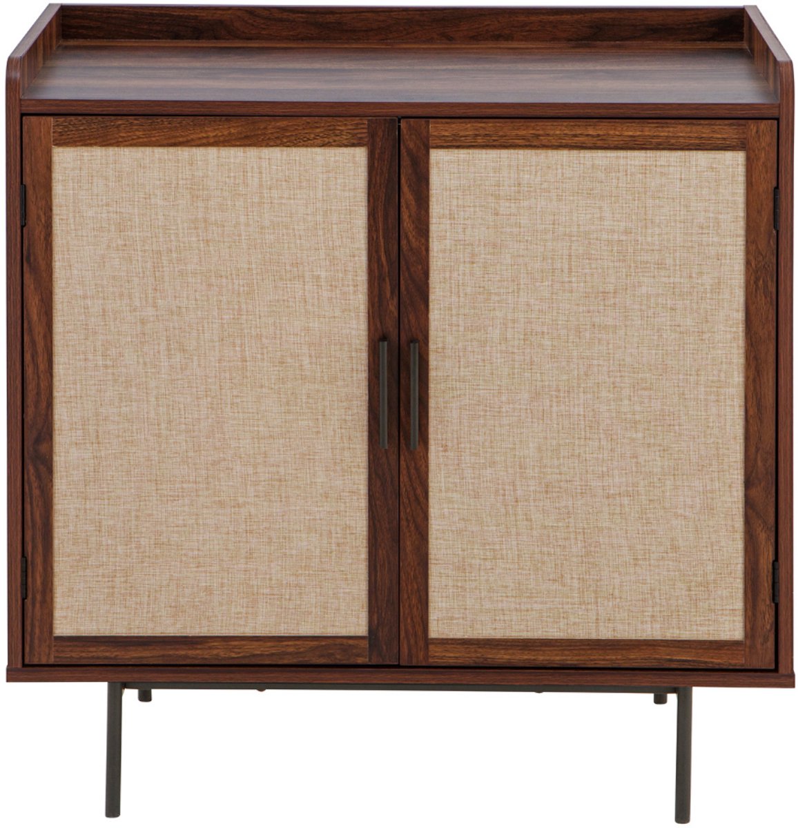 CALICOSY - Dressoir met 2 deuren in notenhoutdecor met stoffen fronten L80 cm - JETSON