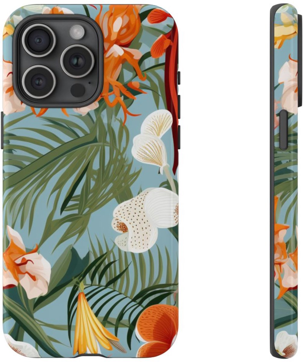Tropische Orchideeën en Bladmotief – Telefoonhoesje Geschikt voor iPhone 15 Pro Max