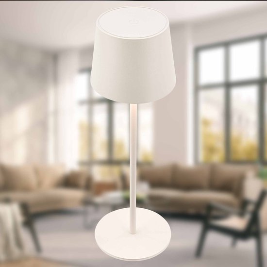 Briloner SUTA - Lampe de table rechargeable - 7670016 - Intensité variable - Fonction tactile - Protection contre les éclaboussures IP44 - Couleur de lumière blanc chaud - Batterie et source lumineuse interchangeables - Ø11 x 33 cm - Blanc vieilli