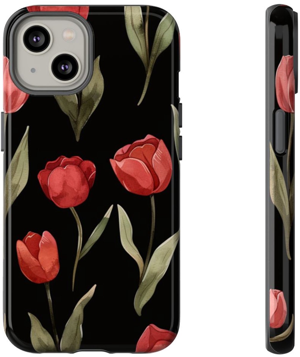 Rode Tulp Bloemenpatroon – Telefoonhoesje Geschikt voor iPhone 14