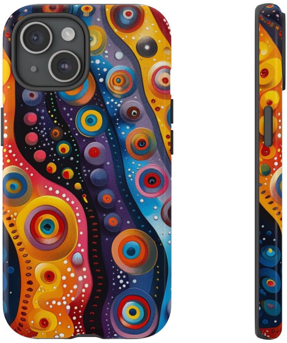Kleurrijk Abstract Cirkelpatroon – Telefoonhoesje Geschikt voor iPhone 15