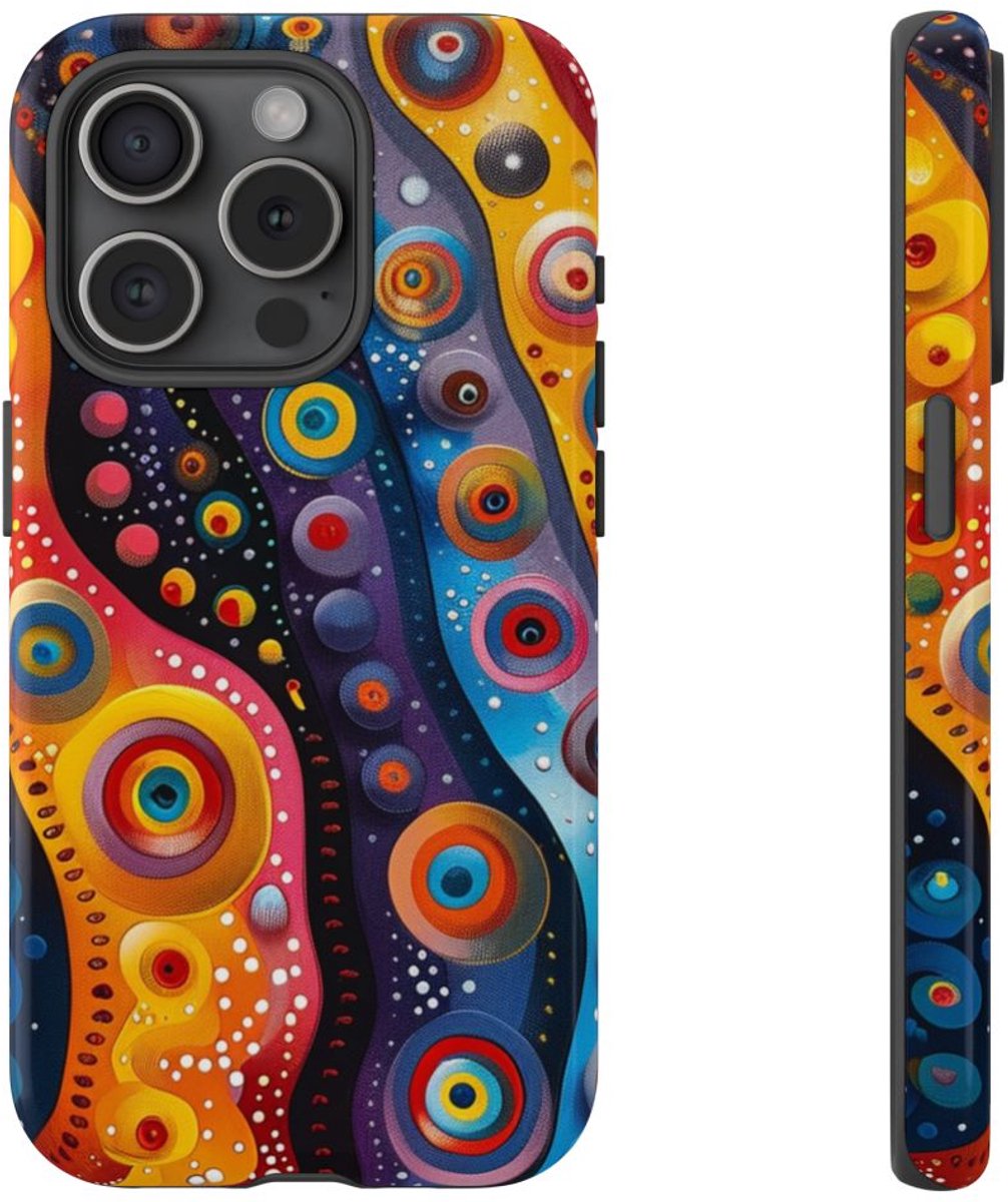 Kleurrijk Abstract Cirkelpatroon – Telefoonhoesje Geschikt voor iPhone 15 Pro