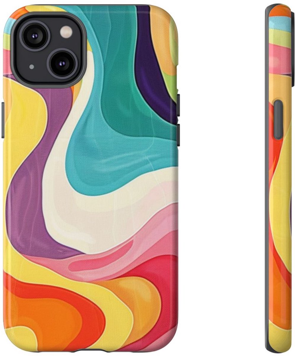 Vrolijk Kleurrijk Abstract Golvenpatroon – Telefoonhoesje Geschikt voor iPhone 14 Plus