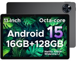 DOOGEE Tablet U11-Android 15 -11 inth 90 Hz-16 GB RAM+ 128 GB ROM/TF 2TB - Dubbele boxluidsprekers - 8580 mAh - Face ID - 5G WiFi - Widevine L1 - GPS - Grijs