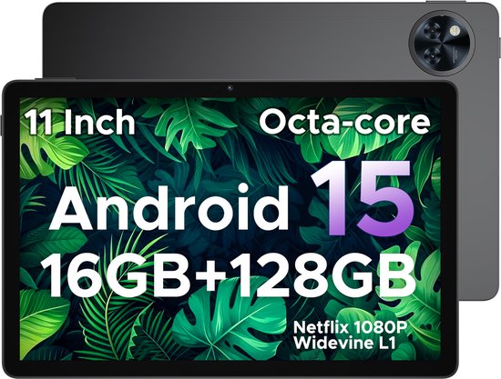 DOOGEE U11 - Tablet - Tablets - 16 GB RAM+ 128 GB ROM/TF 2TB - Android 15 - 11 inth 90 Hz - Dubbele boxluidsprekers - 8580 mAh - Face ID - 5G WiFi - Widevine L1 - GPS - Grijs