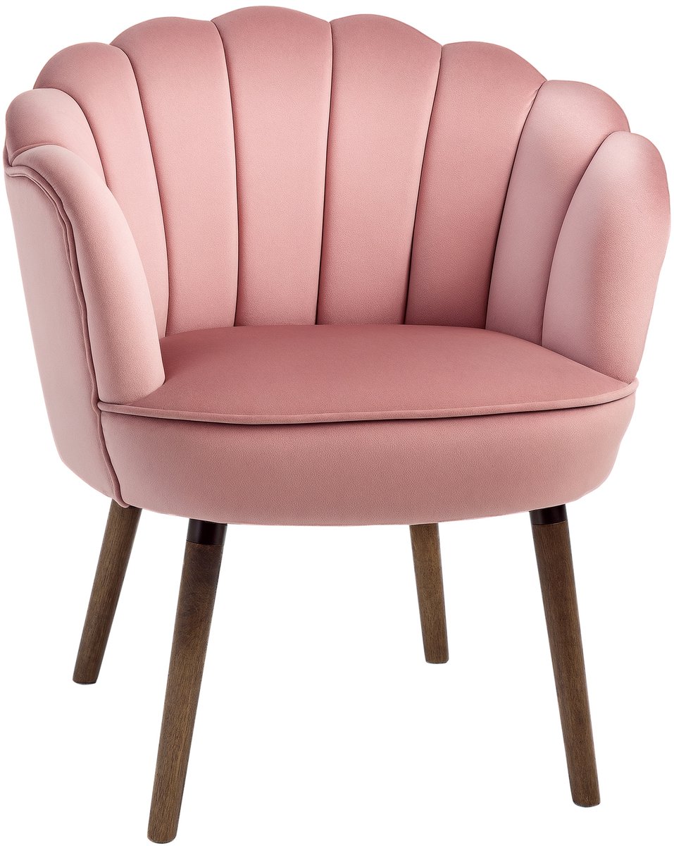 Homcom Accentstoel in lotusvorm van fluweel - Fauteuil - Eetkamerstoel - Roze Rosa