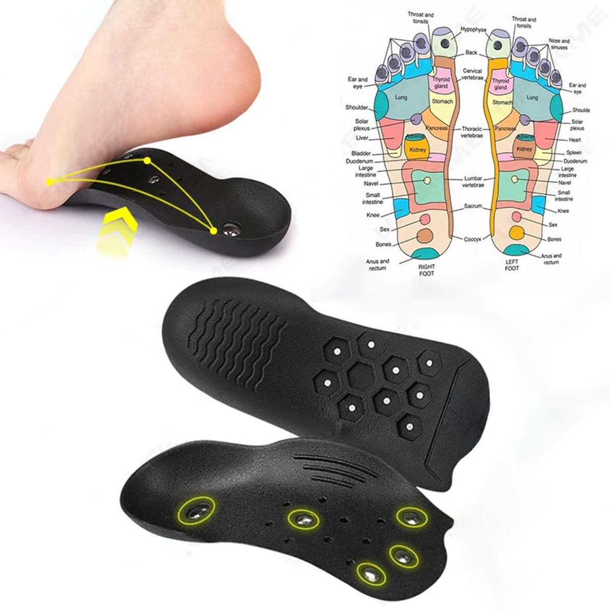 Magnetische Steunzolen Maat L (EU 40-46) – Inlegzolen voor Platvoeten, Overpronatie, Onderpronatie & Hielpijn | Corrigerende Voetsteun met Massagewerking bij XO-Benen