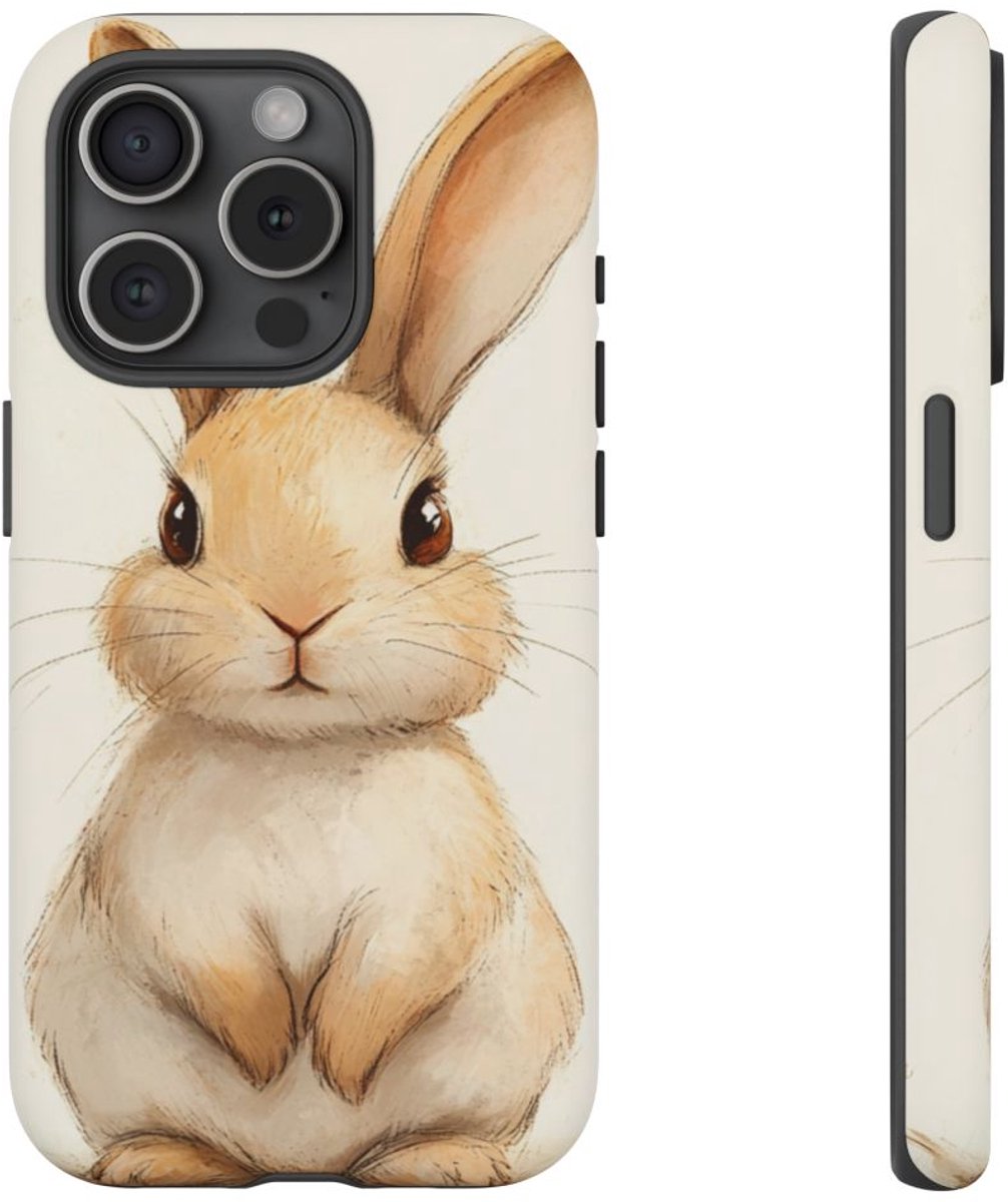 Schattige Bruine Konijn Illustratie – Telefoonhoesje Geschikt voor iPhone 15 Pro