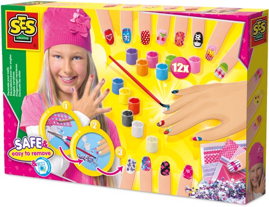 Foto: Ses creative hobby pink nagels versieren knutselen meisjes 12 kleuren nagellak met glitterstenen en penselen vanaf 6 jaar