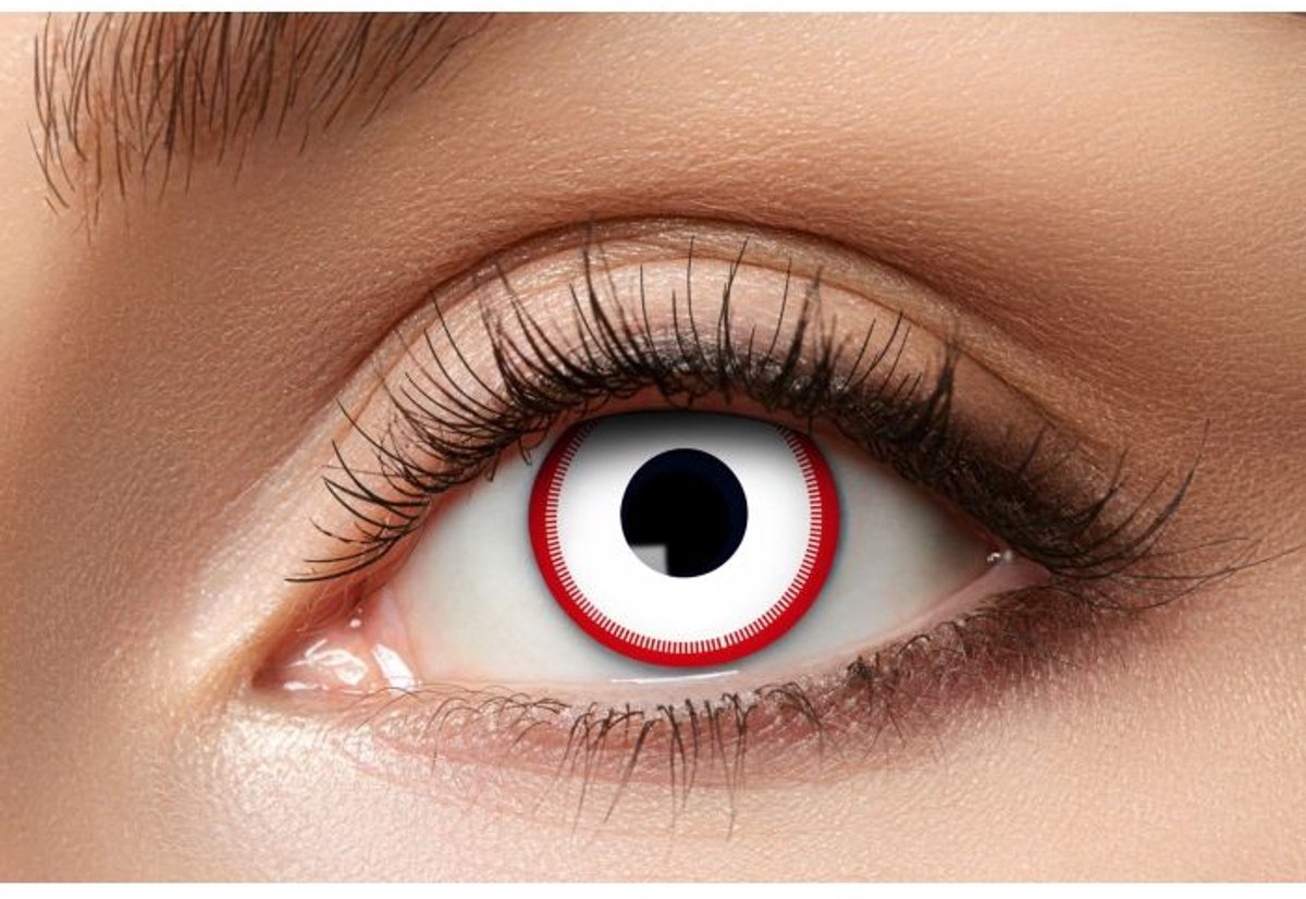 PartyXclusive kleurlenzen - Saw lenzen wit/rood - 3 maand lenzen - wit rood. Carnaval / Feest / Halloween / Koningsdag / Festival