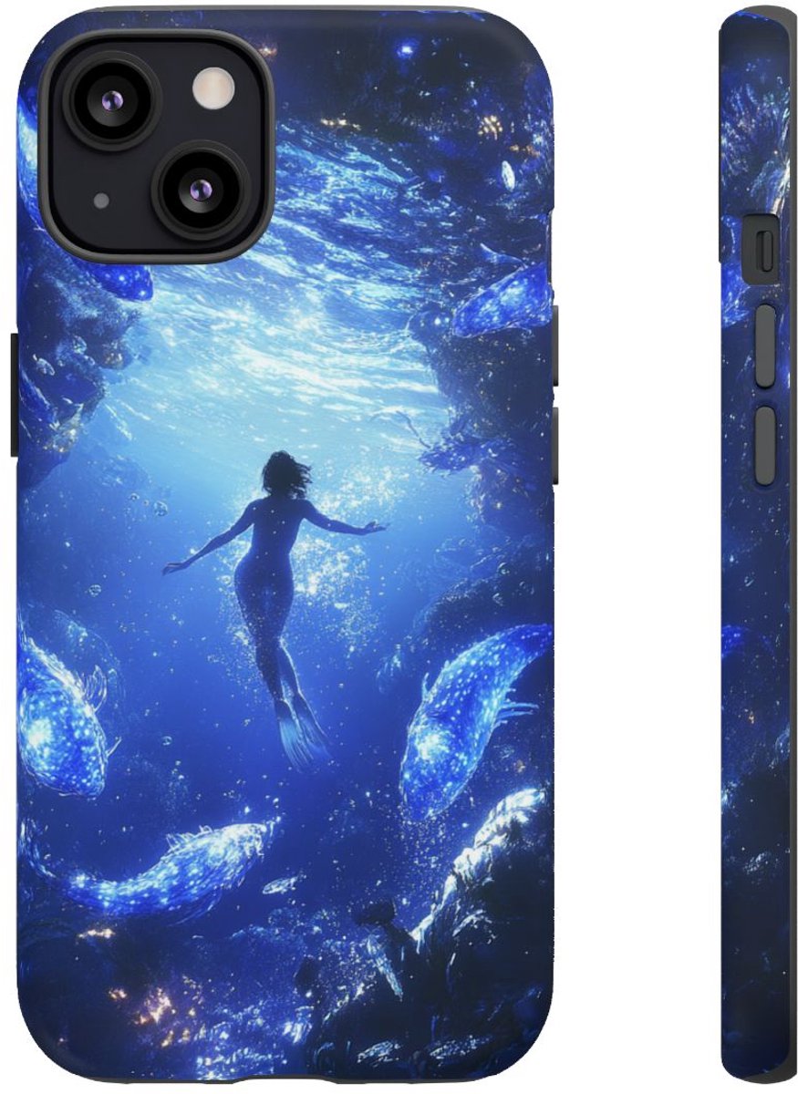 Bioluminescerende Vissen en Zwemmer Onderwater – Telefoonhoesje Geschikt voor iPhone 13