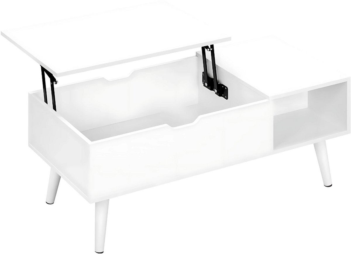 Happiq Salontafel Dulvia- Wit - Tafel voor woonkamer - Met opbergruimte en hefplank - Laptoptafel