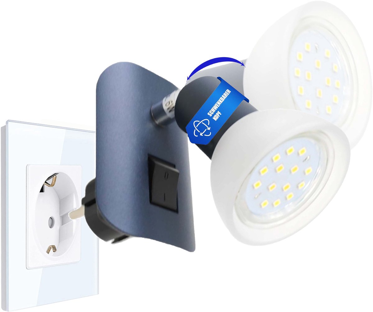 Trango LED-stekkerlamp 11-045 *CALI* in antraciet mat met glazen kap Stekkerlamp incl. 1x GU10 LED-lamp 3000K warm wit & tuimelschakelaar Leeslamp, keukenlamp, fittinglamp, wandlamp