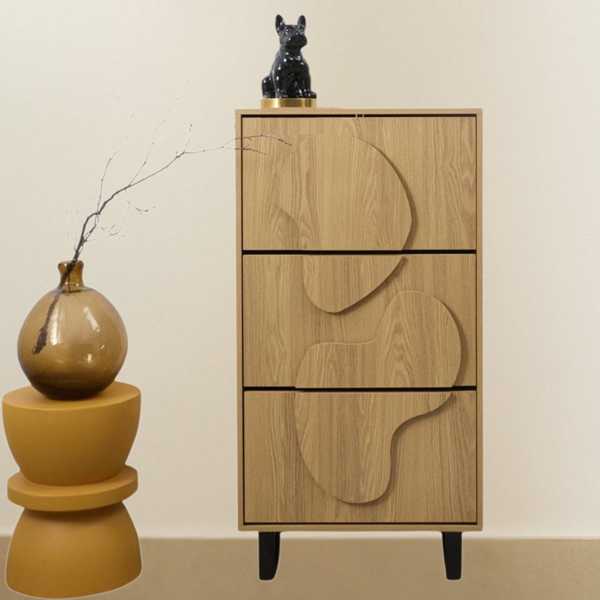 MISOU Calypso Schoenenkast - met 3 Lades - Schoenen - Opbersysteem - Hout - Schoenenrek - Hal - Organizer - 12 Paar