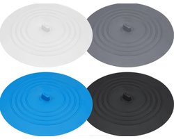 Afvoerstop - 4 Stuks - 15 cm Diameter - Wit, grijs, zwart en blauw - Afvoerplug - Gootsteen Stop Universeel - Silicone - Badstop - Anti Verstopping - Voor Gootsteen Spoelbak Bad Douchebak Keuken Wasbak Badkuip Aanrecht