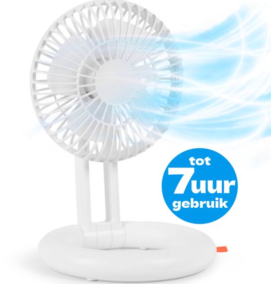 Tafelventilator Draadloos - 7 Uur - Opvouwbaar - Mini Aircooler - Stille Ventilator - USB Fan - Vakantie - Wit - Silvergear