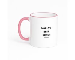 Hacebo® - world's best sister It's true we checked koffiebeker met gekleurde rand roze - Zus - werelds beste zus - thee mok - koffie beker - verjaardag - cadeautje voor zus - zus artikelen - kado - geschenk - koffiemok - 330 ML
