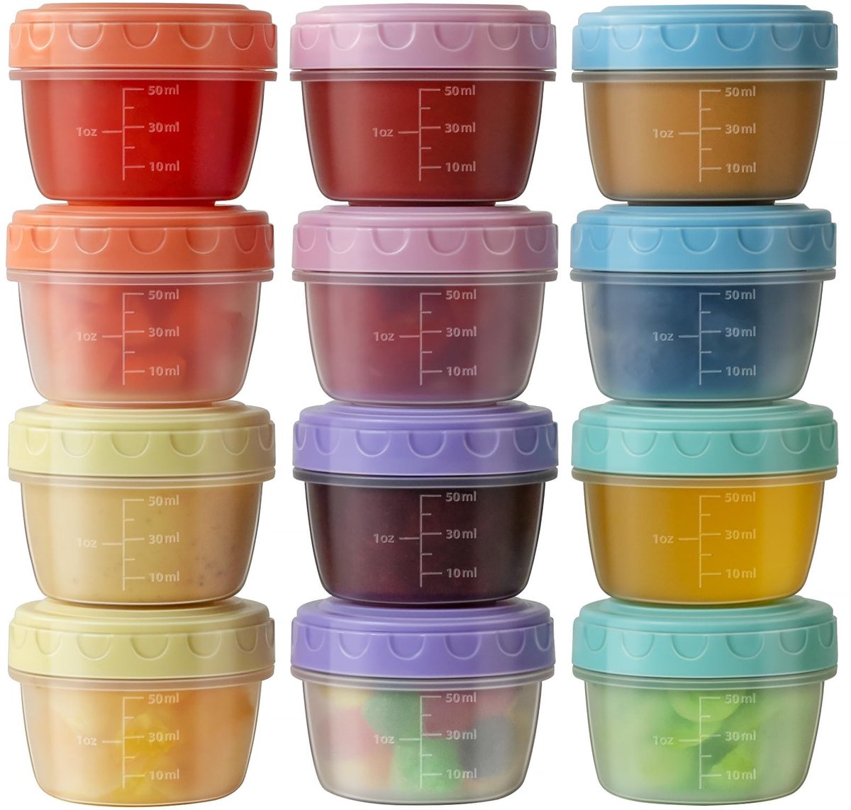 ZGGZHeim 12-pack kleine diepvriesbakjes 77 ml met deksel, lekvrije bewaarbakjes, BPA-vrije mini-voedselbewaarbakjes, stapelbaar en herbruikbaar, diepvriesbakjes voor snacks, sauzen en babyvoeding (4,5 x 6 cm)