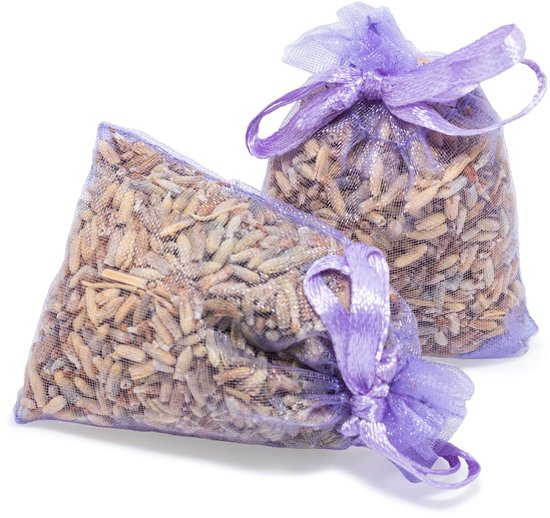 Lavendel geurzakjes 10 stuks á 6 gram - 100% biologisch - Sterk geurend - Luxe lila organza verpakking - Verfrissend & Ontspannend - Geurzak kledingkast - Luchtverfrisser