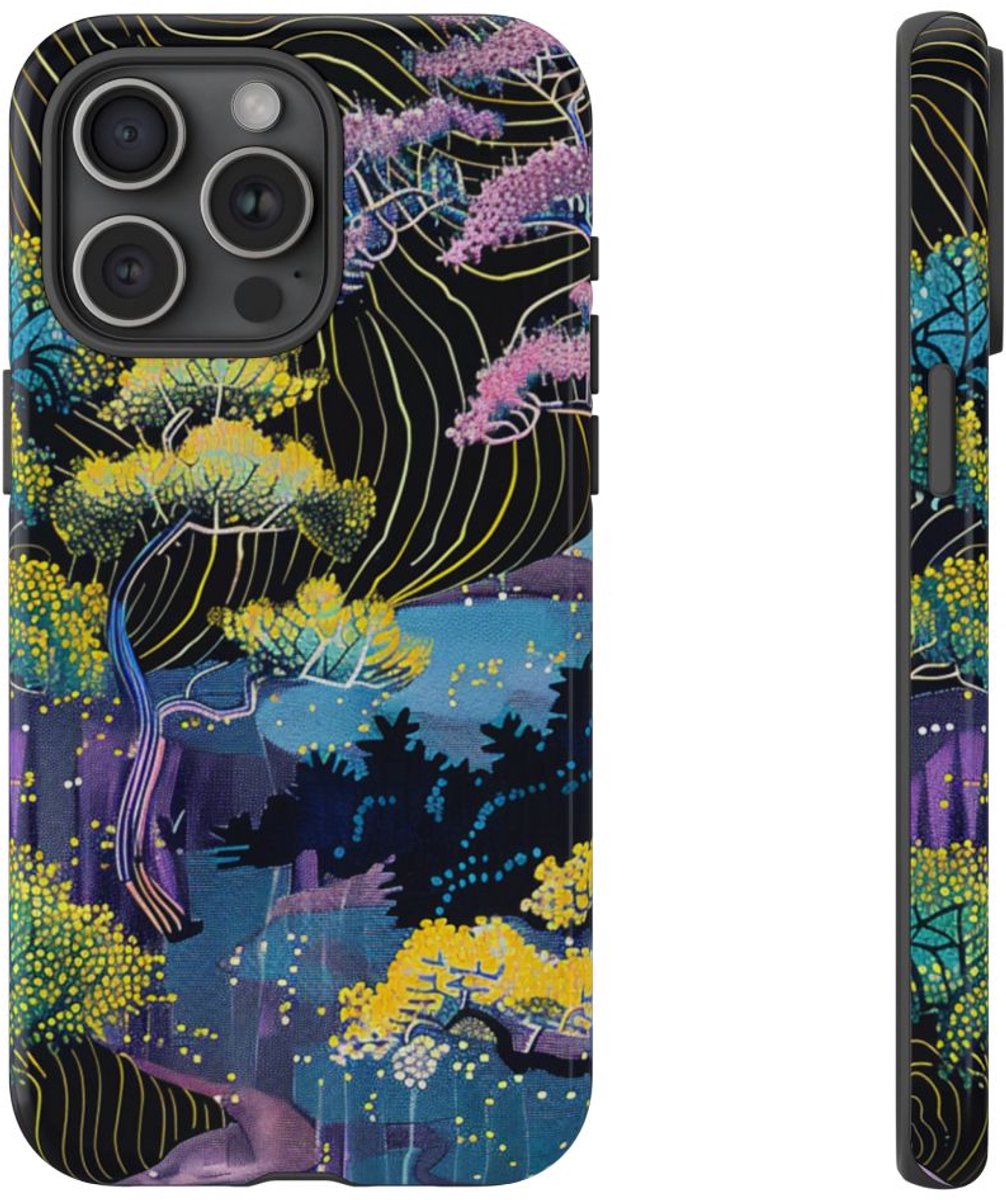 Kleurrijk Abstract Boomlandschap – Telefoonhoesje Geschikt voor iPhone 15 Pro Max