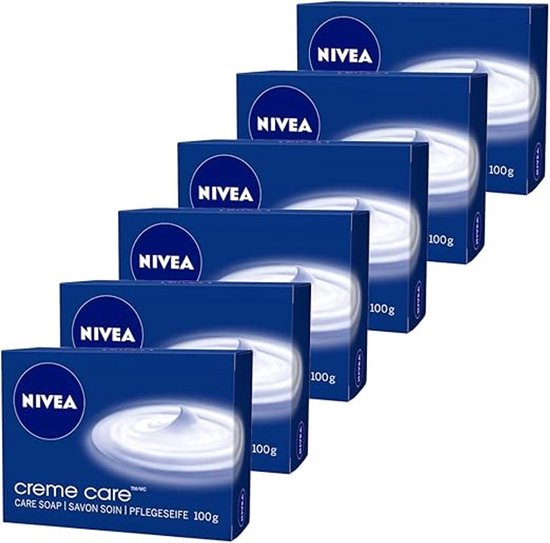 Boîte bleue NIVEA Creme Care avec colonne de crème blanche. 100g.