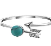 Verzilverde verstelbare -ring- pijl- met- turquoise -steentje-Charme Bijoux