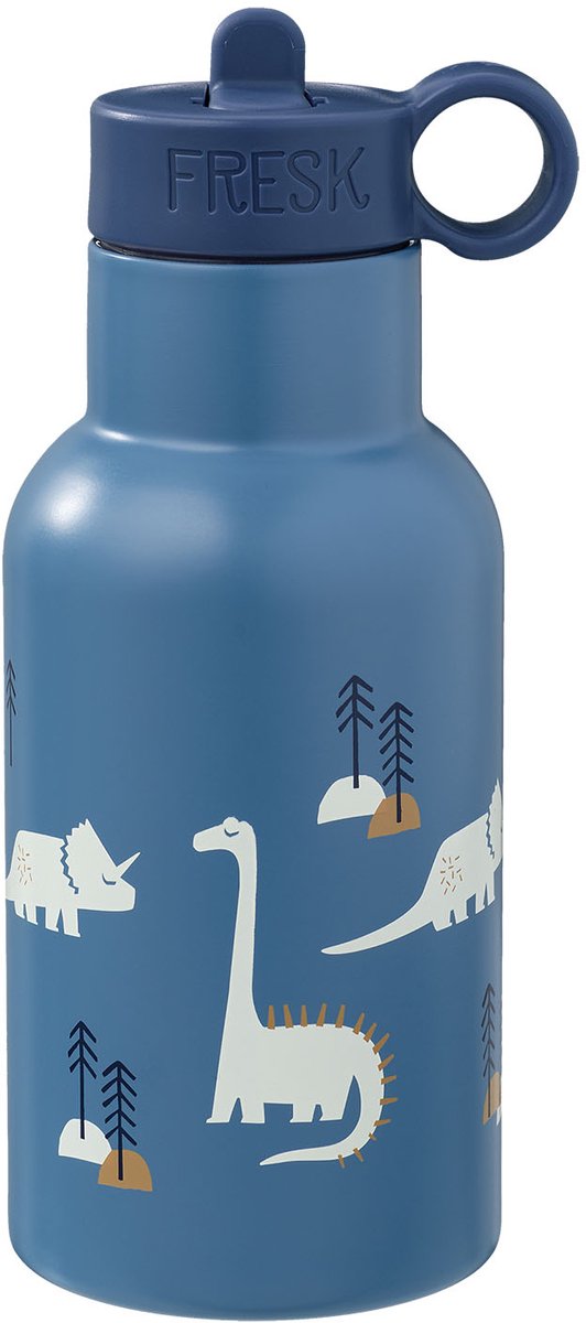 Fresk Thermosfles - 350 ml - RVS Waterfles - Lekvrije Drinkfles voor Kinderen - Koude & Warm - BPA-vrij - Onbreekbaar - 2 Doppen - Thermosbeker - Drinkbeker Jongens - Blauw - Dino