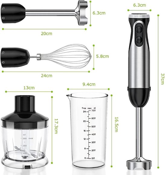 DailySupplies® Staafmixer Set - Hakmolen - Groentesnijder - Soepmaker - Zwart en Zilver van DailySupplies® — afbeelding 4