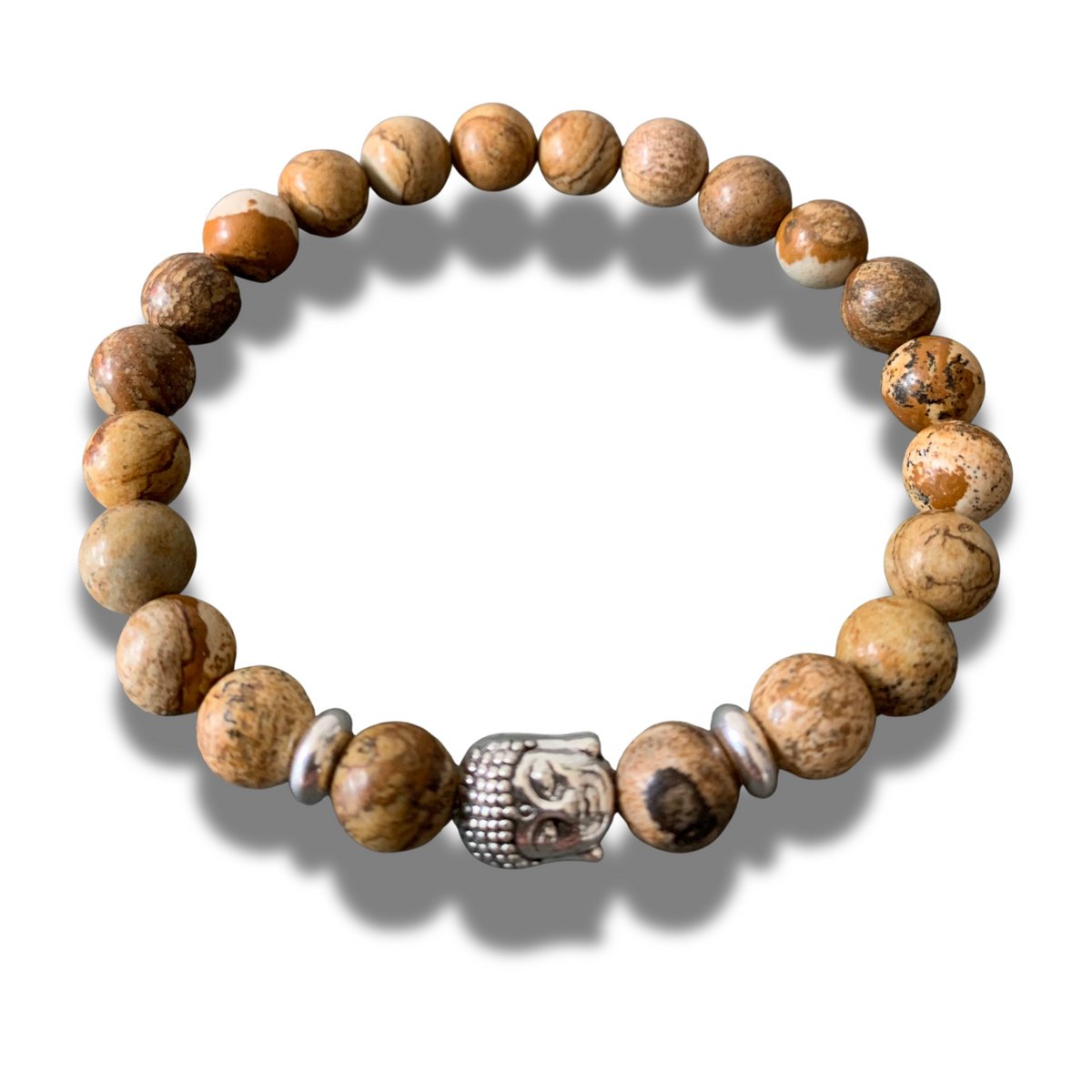 Armband - natuursteen Jaspis - Buddha teken - Boeddha - 8 mm 20,5 cm
