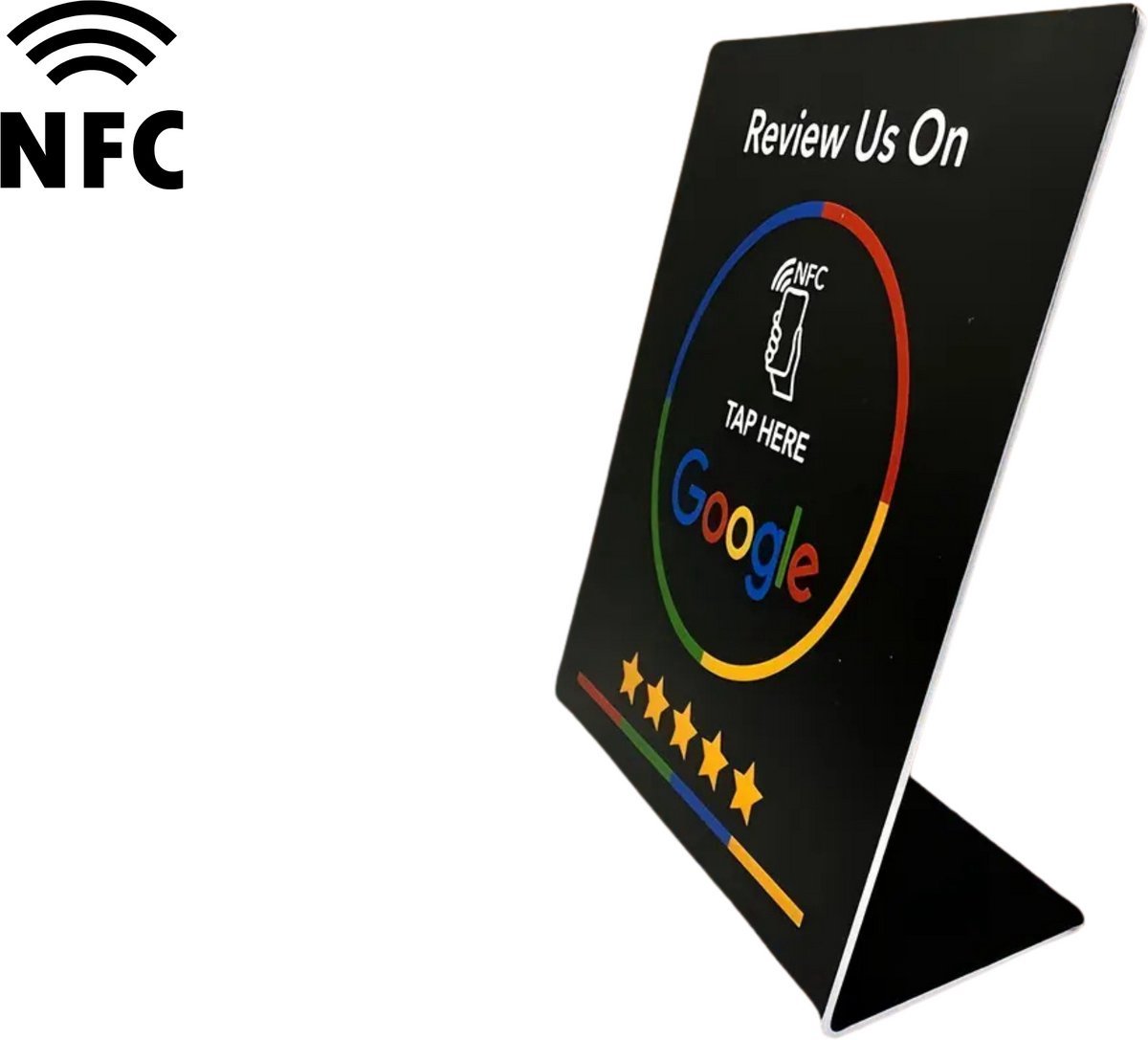 NFC Baliebord "Review us on GOOGLE" Zwart groot. Beste manier voor het ontvangen van Google reviews van uw klanten aan de balie.