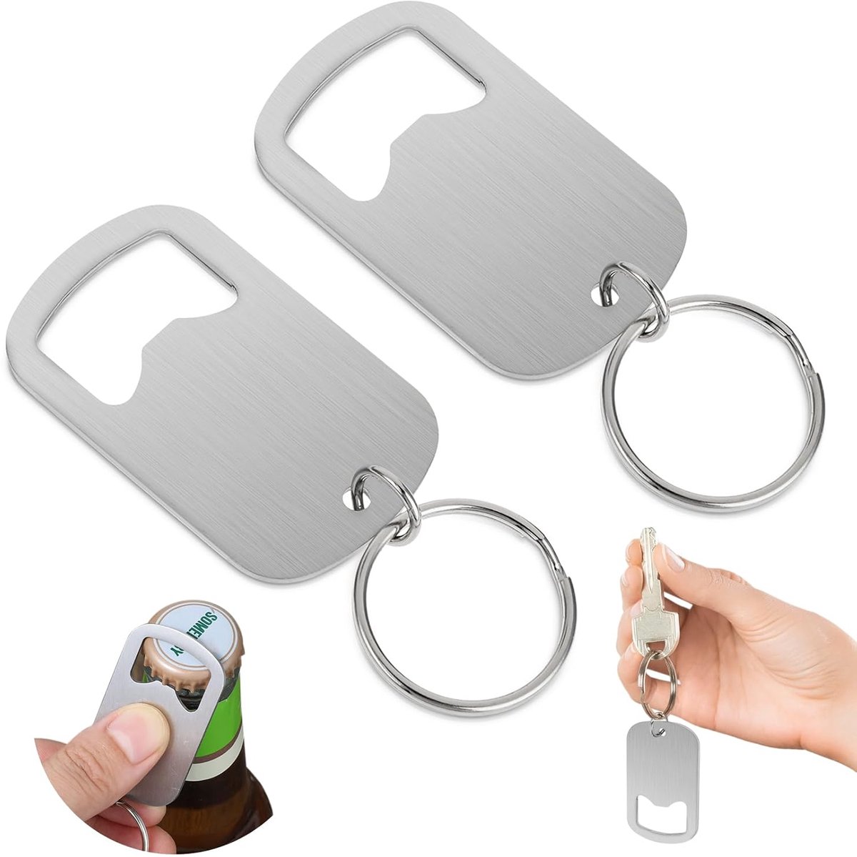 Roestvrijstalen Flessenopener Sleutelhanger - Multifunctioneel - Set van 2