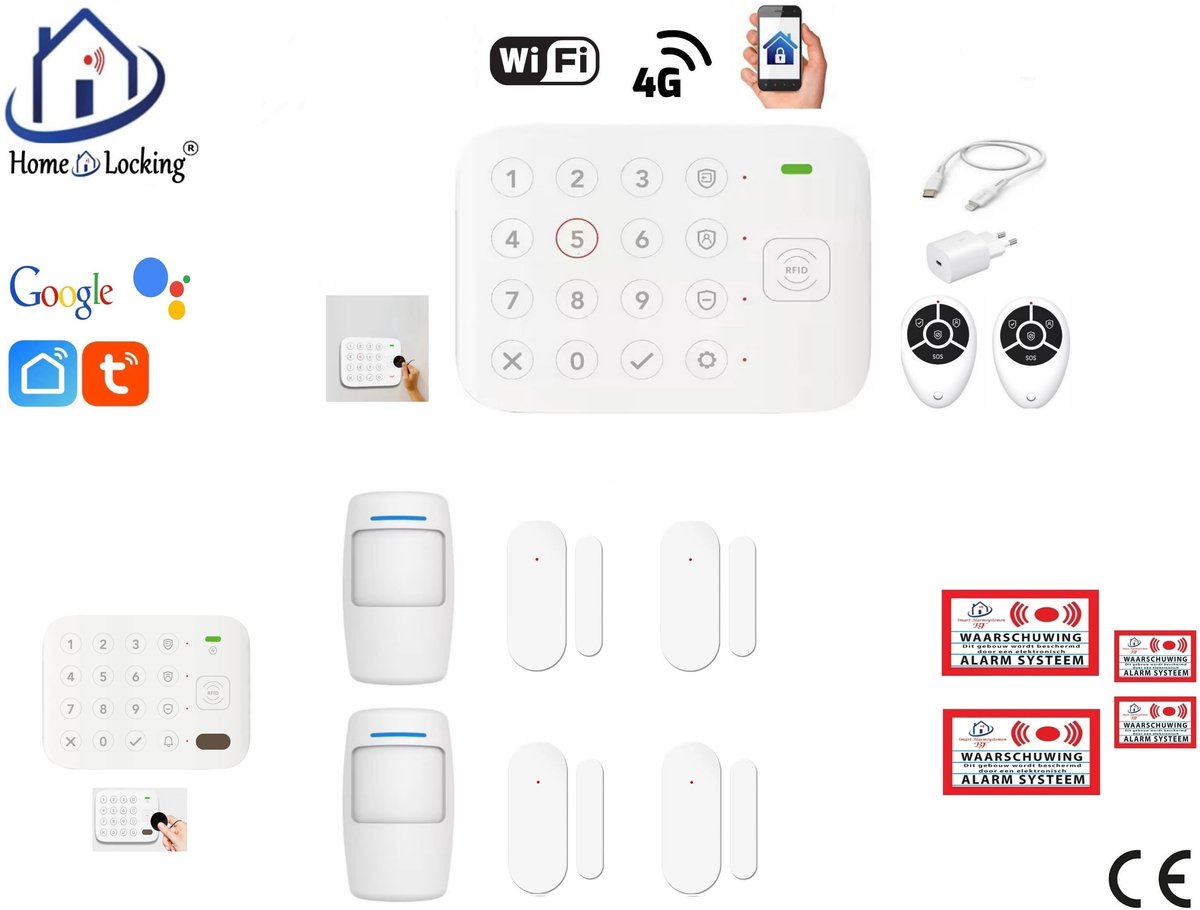 Draadloos alarmsysteem voor woning/camper/boot/caravan werkt met wifi en met spraak gestuurde apps. ST01D-78