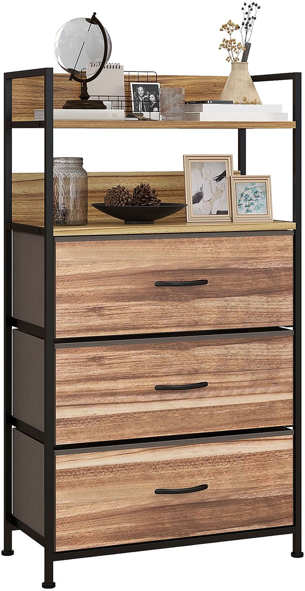 HOMCOM-Stoffen Dressoir-60x29x101cm-Vliesstof (100% polyester)-Eiken