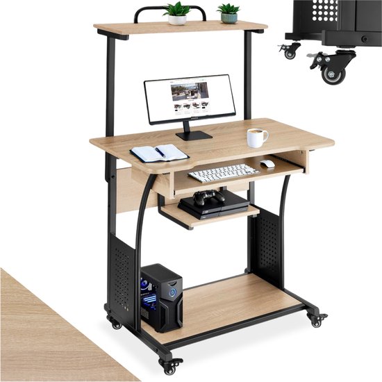 tectake® Verrijdbaar bureau met meerdere niveaus - Houten ... - Bol