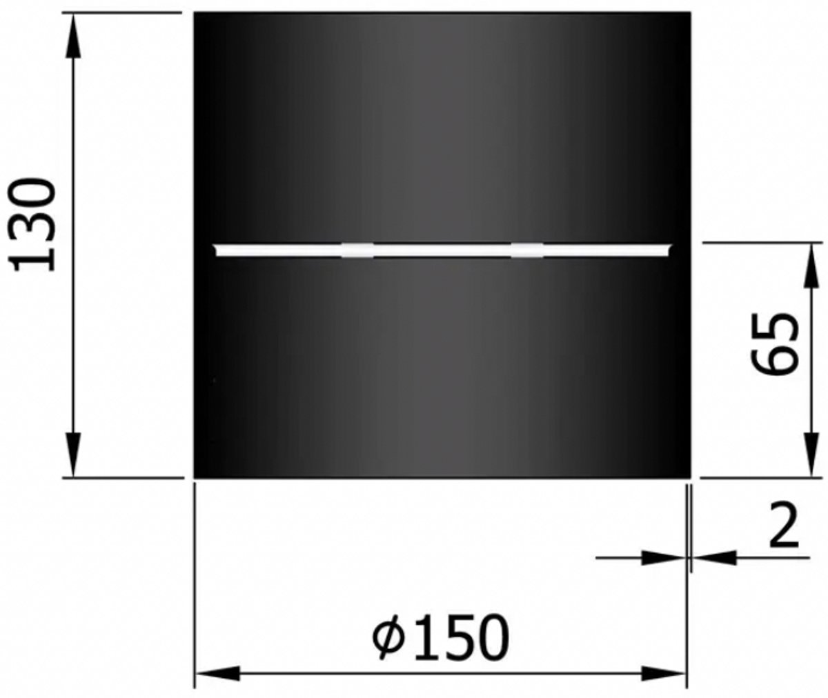 Kachelpijp Ø 150 lengte 130 mm -Condensring - 2mm staal - zwart