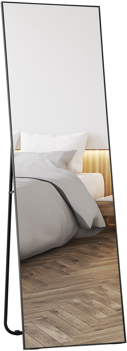 HOMCOM-Spiegel op ware grootte-50x4x160cm-Glas-Zwart