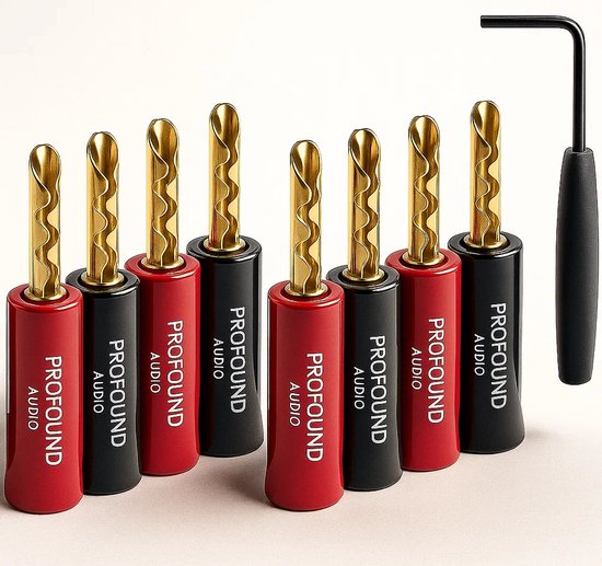 Profound Audio Banaanstekker voor luidsprekerkabel - Banaan stekker gold plated - BFA Banana plug - 8 stuks