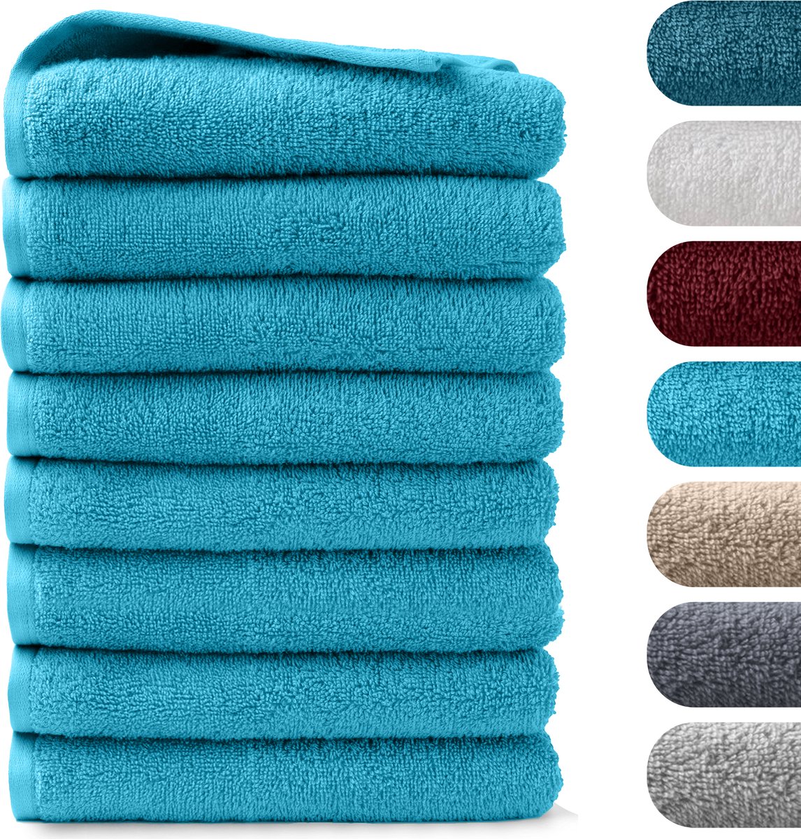 Barbons Handdoeken - Set van 8 - 50 x 100 Handdoek Set - Badhanddoeken - Turkoois