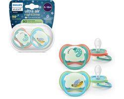Philips Avent Ultra Air Night – Glow-in-the-dark fopspeen –(6-18 mnd) Extra luchtopeningen – 2 stuks - SCF376/28